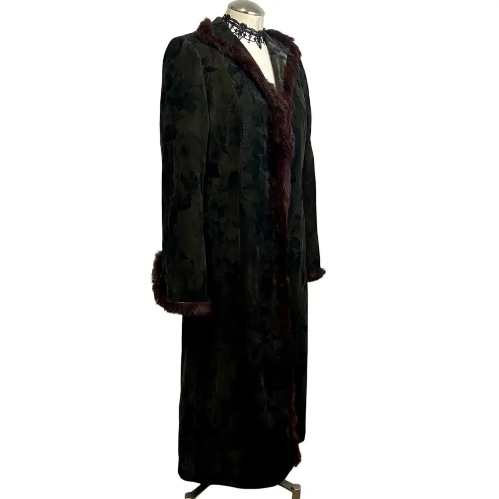 Vintage Madeline Velvet and Genuine Fur Trim Floor Length Coat Grunge Goth - Picture 2 of 16